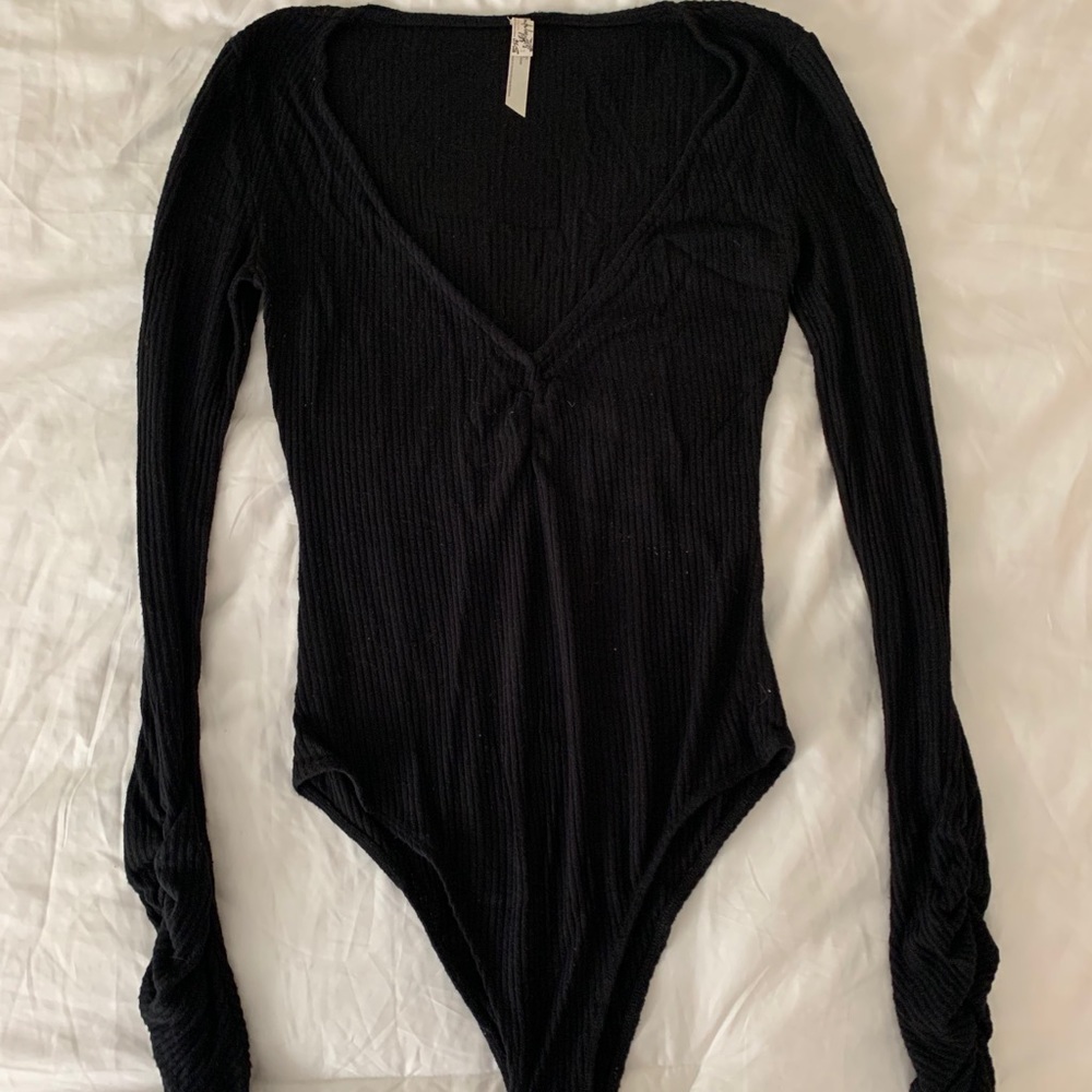 Free People Black Longsleeve Bodysuit